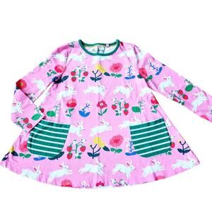 Mini Boden 6-7 Small Spring Dress Pink Green Bunnies